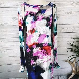 Button cuff open sleeve dress